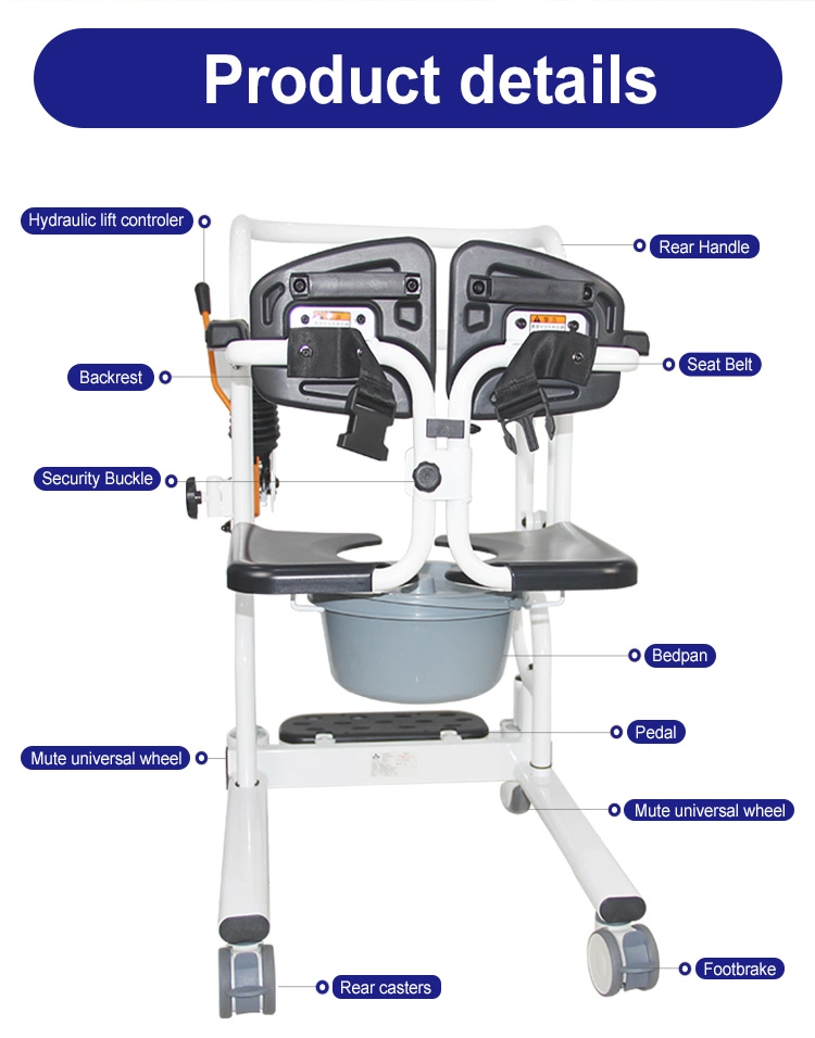 New Design Cheap Price Patient Lift Chair for Disabled Office Patient Transfer Lift Chair with Commode Shower Chairs Gas Lift Cylinder Wheel Chair Commode Chair